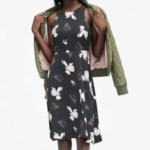 Banana Republic Floral Racerback Fit & Flare Black Dress Size 4 Party Skater
